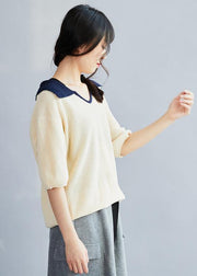 White cotton Crane Tops POLO Collar Oversized Patchwork tops - bagstylebliss