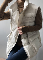 White fashion Button drawstring Winter Sleeveless down vest