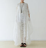Chiffon-Maxikleider mit weißen Rosen, lange Tüll-Kaftane, übergroßes Kleid