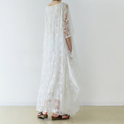Chiffon-Maxikleider mit weißen Rosen, lange Tüll-Kaftane, übergroßes Kleid