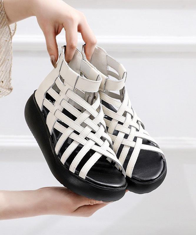 White zippered Platform Flat Sandals Hiking Sandals - bagstylebliss