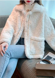 White Thick Faux Fur Peter Pan Collar Winter Outwear