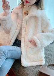 White Thick Faux Fur Peter Pan Collar Winter Outwear