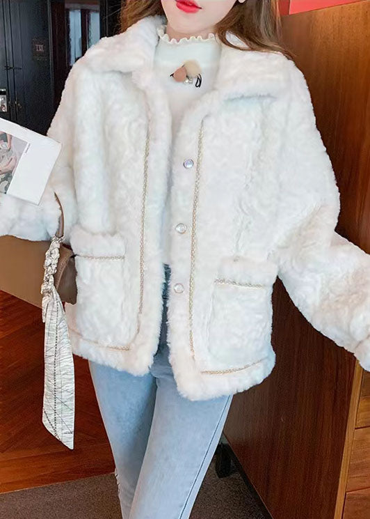 White Thick Faux Fur Peter Pan Collar Winter Outwear