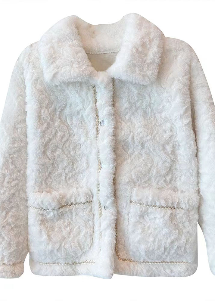 White Thick Faux Fur Peter Pan Collar Winter Outwear