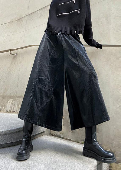Wide leg pants women's high waist straight tube casual PU leather pants 2021 new style - bagstylebliss
