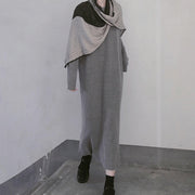 Winter Gray Sweate Outfit Refashion O Neck Long Sleeve Art  Knit Dresses - bagstylebliss