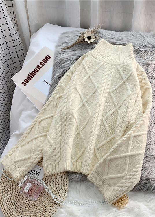 Winter beige crane tops high neck thick oversize knit sweat tops - bagstylebliss