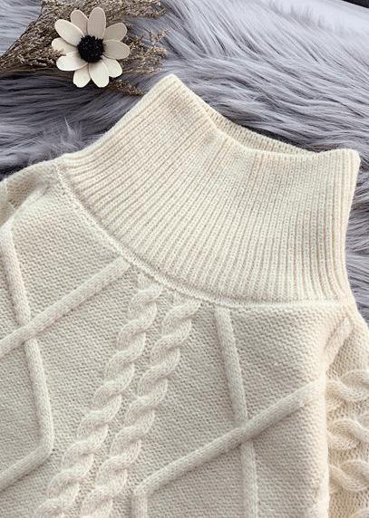 Winter beige crane tops high neck thick oversize knit sweat tops - bagstylebliss