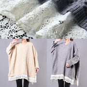 Winter beige knit top silhouette o neck Batwing Sleeve plus size clothing knitwear - bagstylebliss