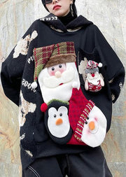 Winter black Christmas design clothes o neck plus size knit sweat tops - bagstylebliss