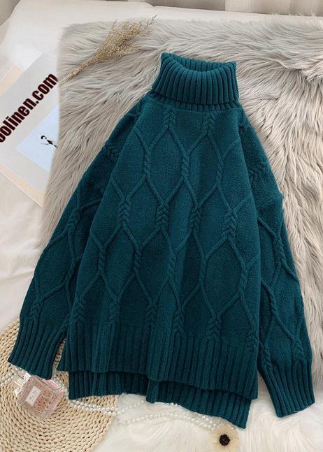 Winter blue clothes high neck baggy oversize knit tops - bagstylebliss