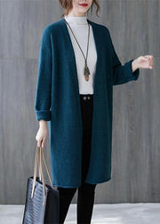 Winter blue knitted outwear plus size clothing fall v neck knitted coat - bagstylebliss