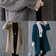 Winter blue knitted outwear plus size clothing fall v neck knitted coat - bagstylebliss