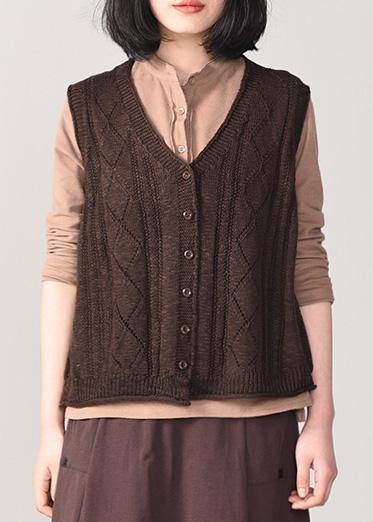 Winter chocolate knit coats trendy plus size sleeveless knitted coat back open - bagstylebliss