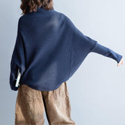 Winter fall dark blue knitted blouse plus size clothing o neck Batwing Sleeve top - bagstylebliss