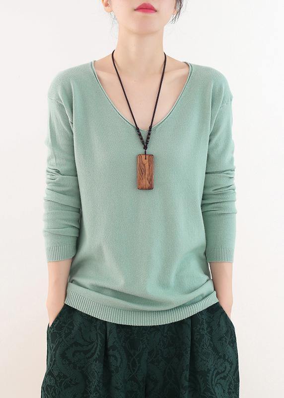 Winter fall green sweaters oversized v neck Sweater Blouse - bagstylebliss