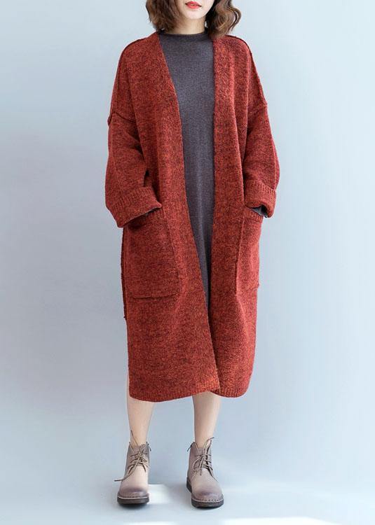 Winter fall sweaters oversized red pockets patchwork sweater coat - bagstylebliss