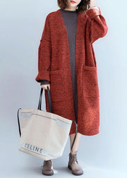 Winter fall sweaters oversized red pockets patchwork sweater coat - bagstylebliss