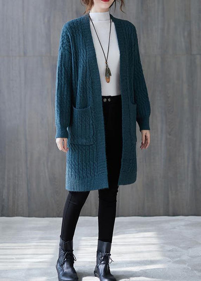 Winter knit sweat tops oversize blue pockets baggy coats - bagstylebliss