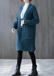 Winter knit sweat tops oversize blue pockets baggy coats - bagstylebliss