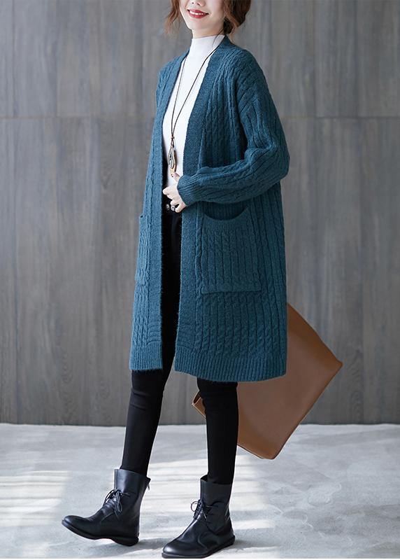 Winter knit sweat tops oversize blue pockets baggy coats - bagstylebliss
