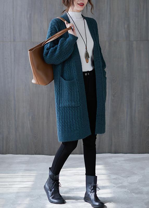 Winter knit sweat tops oversize blue pockets baggy coats - bagstylebliss