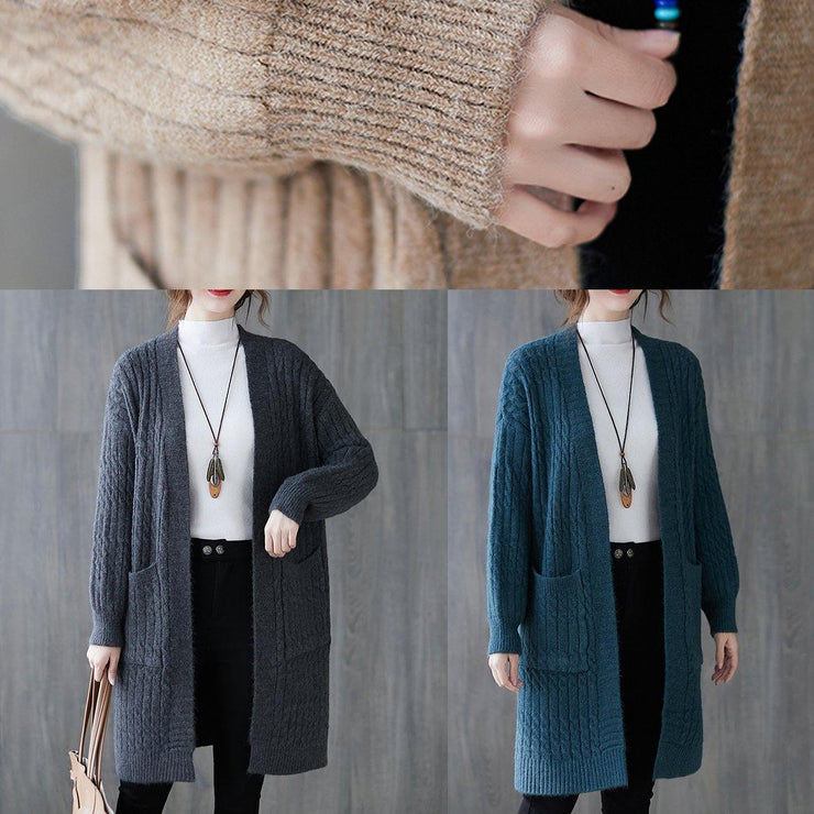 Winter knit sweat tops oversize blue pockets baggy coats - bagstylebliss