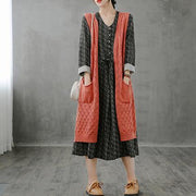 Winter knitted coat plus size orange v neck sleeveless long coats - bagstylebliss