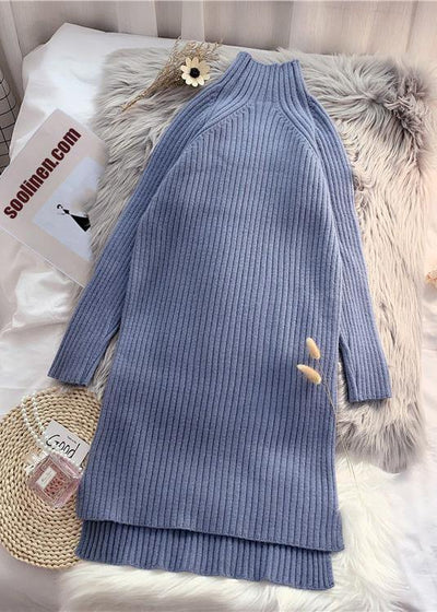 Winter low high design Sweater high neck outfits Quotes blue Ugly knitted tops - bagstylebliss