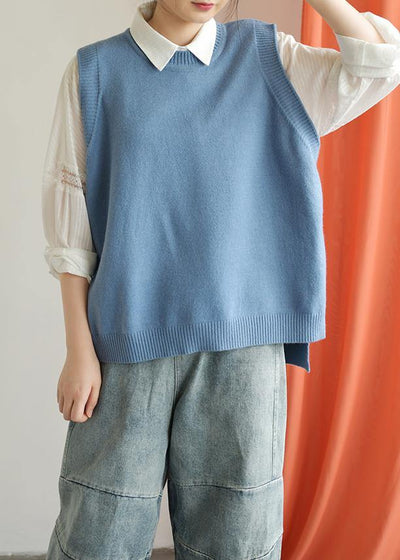 Winter o neck blue knit sweat tops casual low high design top silhouette - bagstylebliss