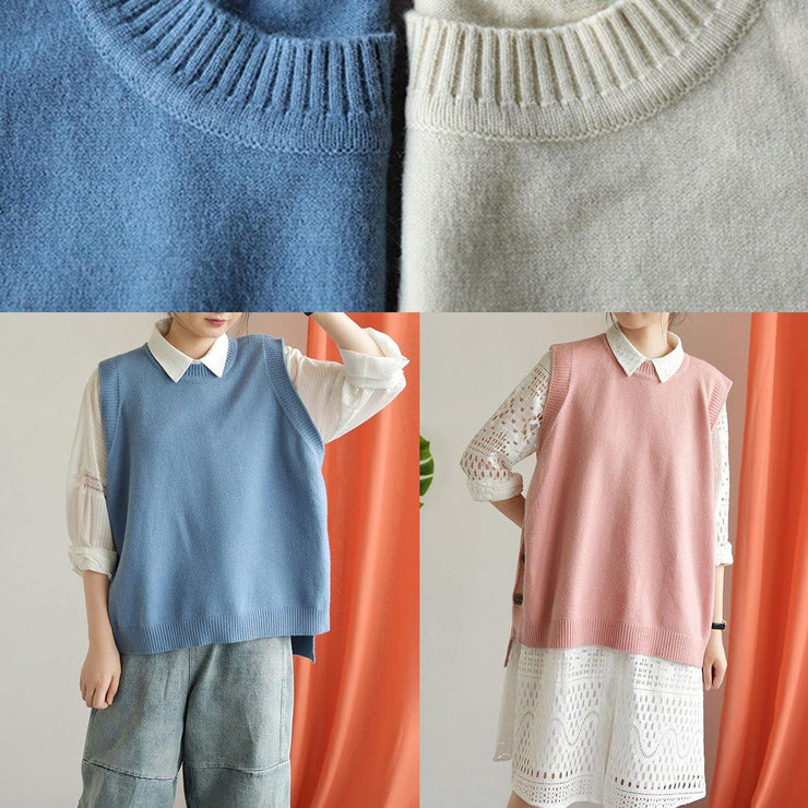 Winter o neck blue knit sweat tops casual low high design top silhouette - bagstylebliss