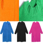 Winter orange Sweater knit dress Street Style o neck Hole Largo sweater dress - bagstylebliss