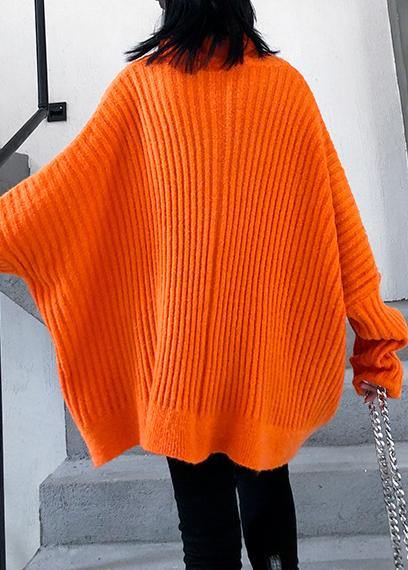 Winter orange knit tops trendy plus size high neck zippered knit blouse - bagstylebliss