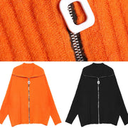 Winter orange knit tops trendy plus size high neck zippered knit blouse - bagstylebliss