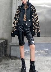 Winter patchwork knit outwear plus size clothing leopard false two pieces knit coats - bagstylebliss