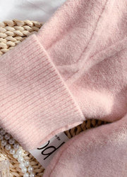 Winter pink Sweater dress outfit Design high neck long sleeve Fuzzy knit dress - bagstylebliss