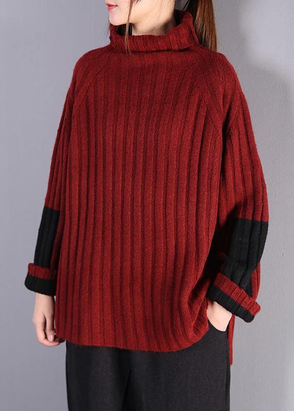 Winter red knitwear casual high neck baggy sweater tops - bagstylebliss