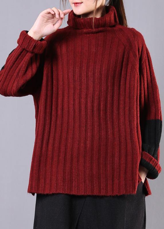 Winter red knitwear casual high neck baggy sweater tops - bagstylebliss