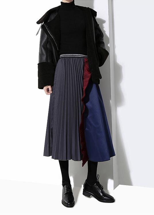 Woman Multicolor Patchwork Pleated Skirt A-Line Ruffles Patchwork High Waist Skirt - bagstylebliss