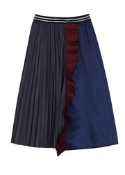 Woman Multicolor Patchwork Pleated Skirt A-Line Ruffles Patchwork High Waist Skirt - bagstylebliss