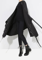 Woman Solid Black Unique Cape Style Coat - bagstylebliss
