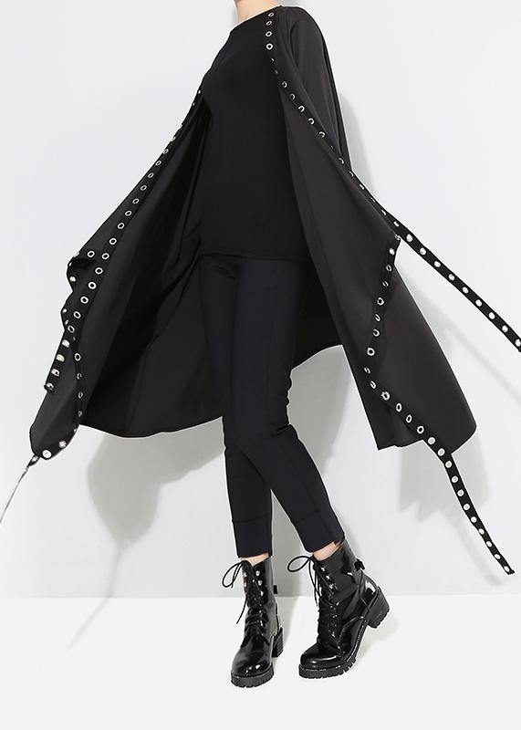 Woman Solid Black Unique Cape Style Coat - bagstylebliss