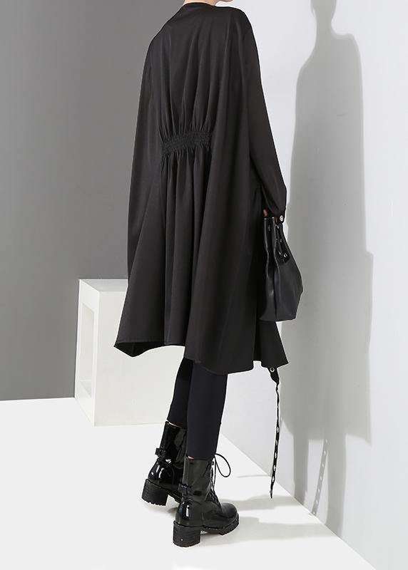 Woman Solid Black Unique Cape Style Coat - bagstylebliss