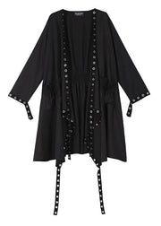 Woman Solid Black Unique Cape Style Coat - bagstylebliss