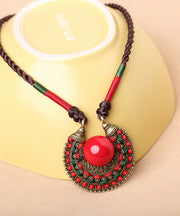 Women Alloy Gem Stone Hand Knitting Pendant Necklace