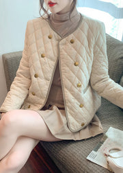 Women Apricot O Neck Double Breast Cotton Filled Coat Winter