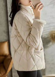 Women Apricot Pockets Chinese Button Patchwork Cotton Filled Jackets Winter