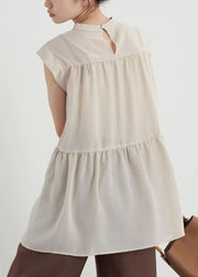 Women Apricot Slim Fit Pleated Cotton Long Shirt Sleeveless