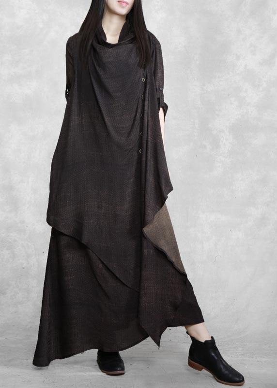 Women Asymmetric Spring Quilting Clothes Wardrobes Chocolate Maxi Dress - bagstylebliss